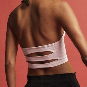 NWOT Free People Happiness Runs Strappy Back Halter Crop Size XS/S in Sand Dune